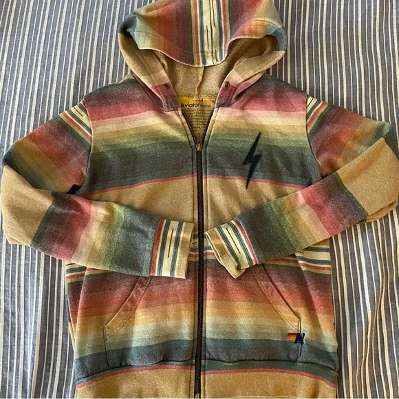 Aviator Nation Hoodie Youth 14 Zip up Sweatshirt Colorful Stripe Fleece Tulum - Picture 7 of 9